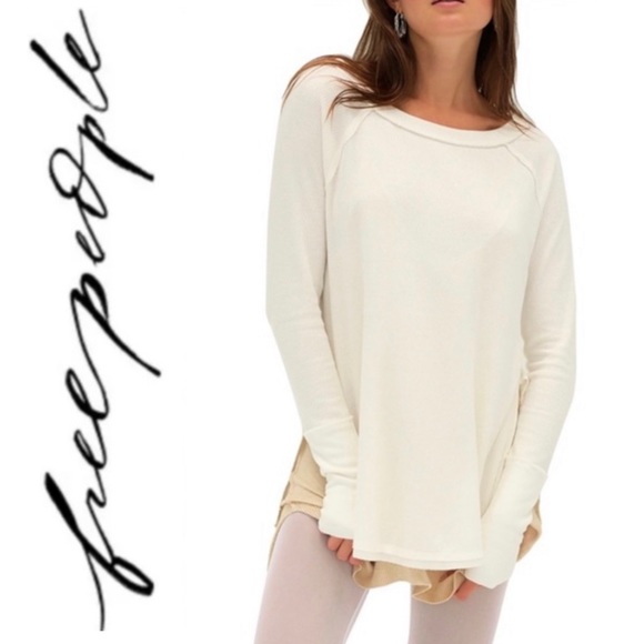 Free People Sweaters - FREE PEOPLE Snowy White Thermal Waffle-knit Oversized Long Sleeve Top